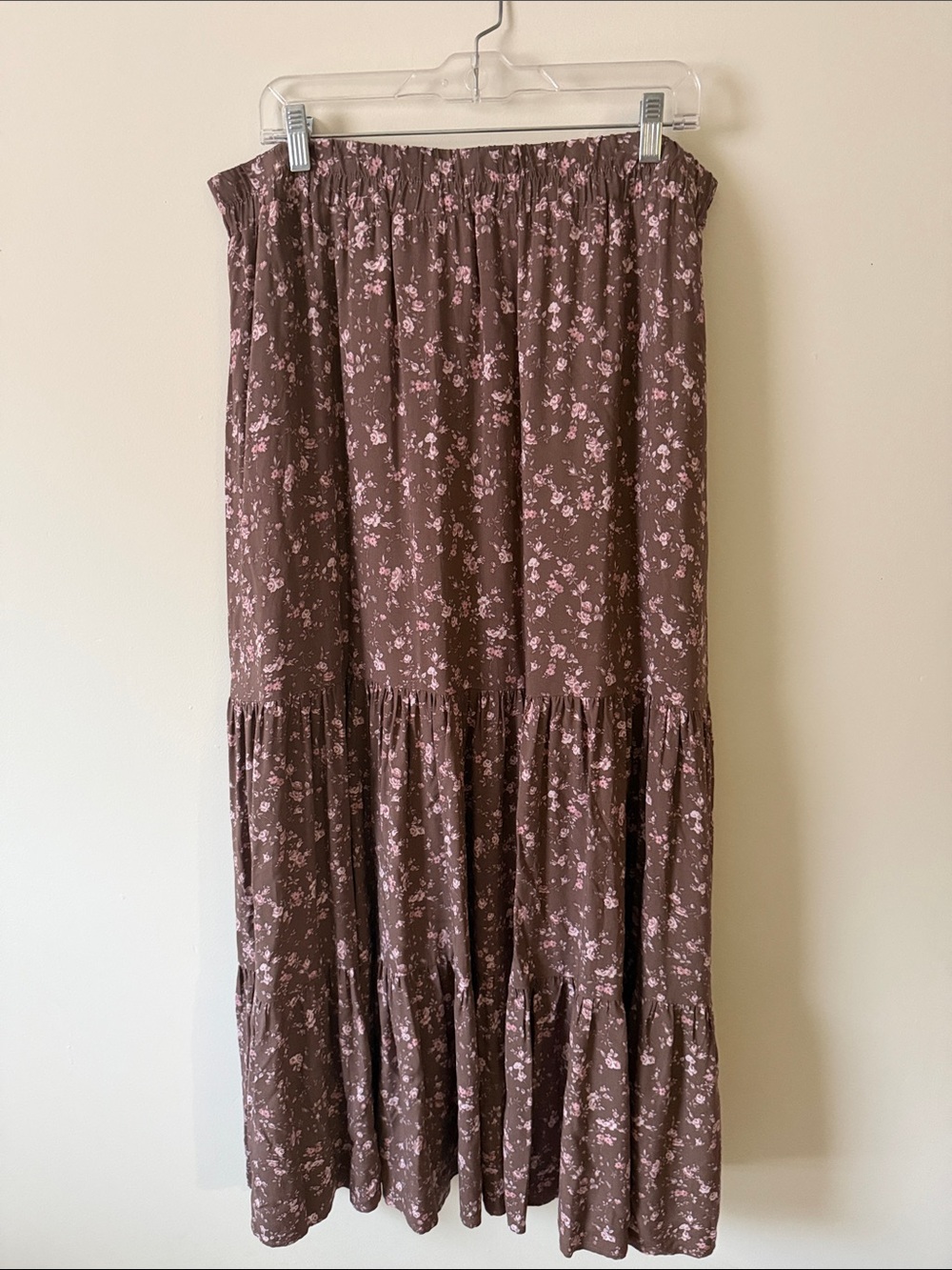 ARULA Brown Maxi Skirt with Pink Floral Print